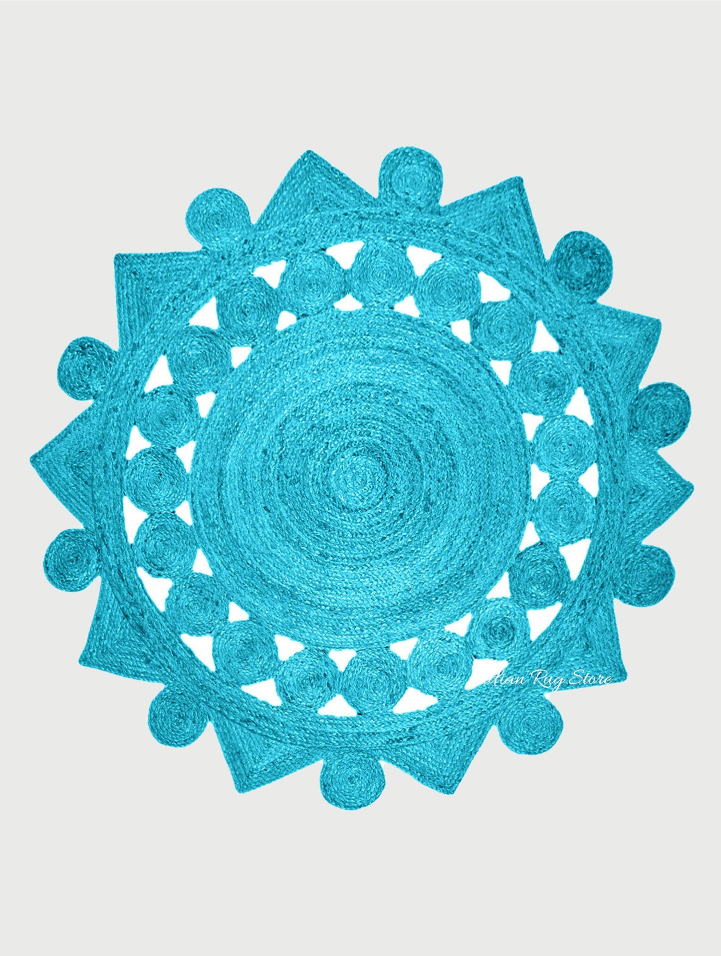 Turquoise Blue Hand Braided Round Interior Decor Jute Rug