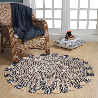 Multicolor Beige Hand Braided Round Living Room Cotton Jute Rug