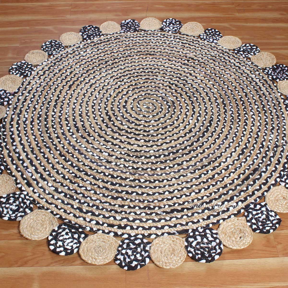 Multicolor Beige Hand Braided Round Living Room Cotton Jute Rug