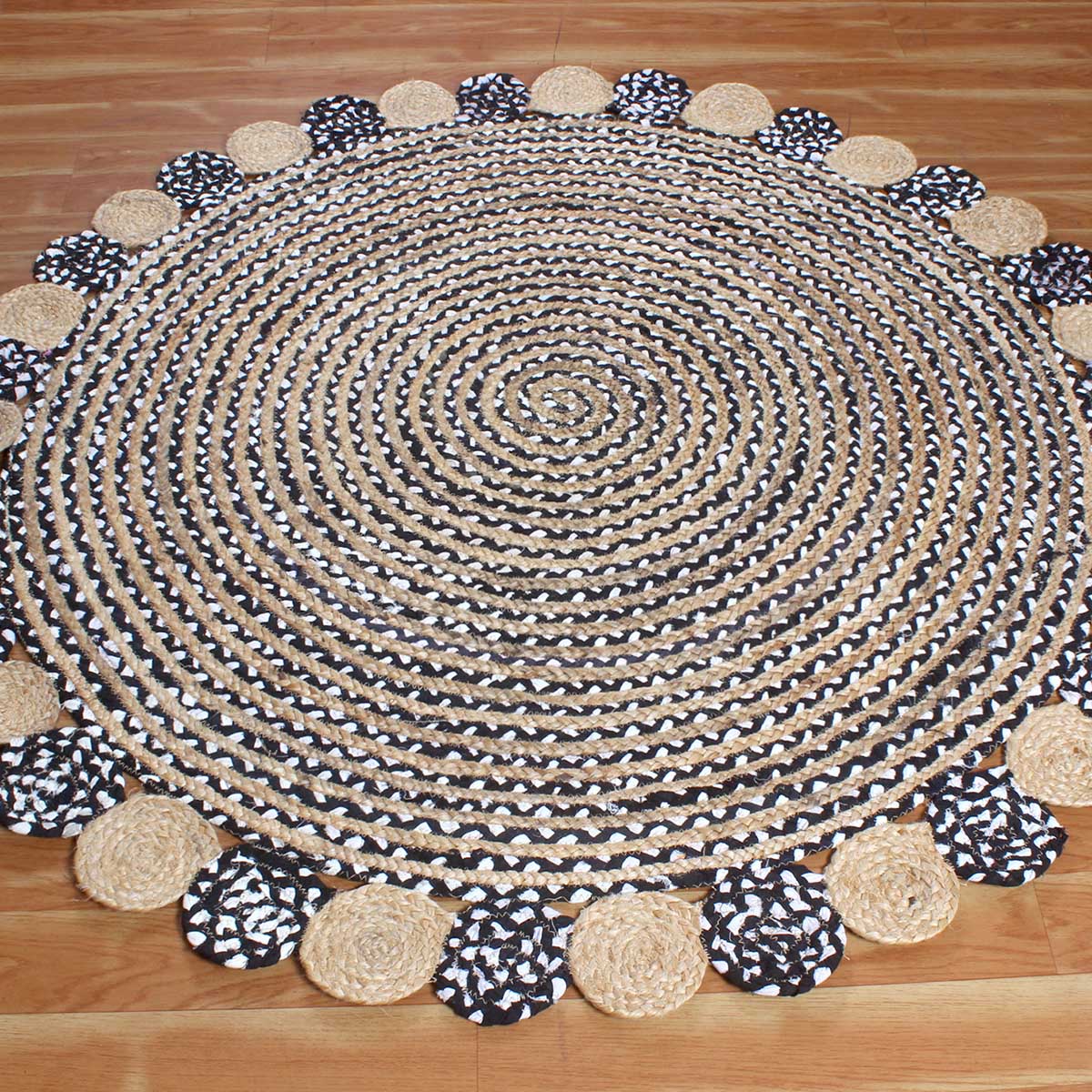 Multicolor Beige Hand Braided Round Living Room Cotton Jute Rug - Indian Rug Store