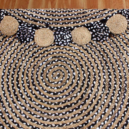 Multicolor Beige Hand Braided Round Living Room Cotton Jute Rug