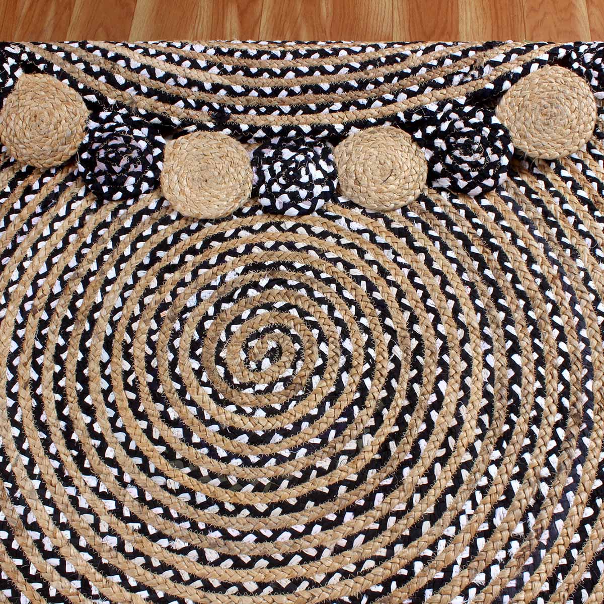 Multicolor Beige Hand Braided Round Living Room Cotton Jute Rug - Indian Rug Store