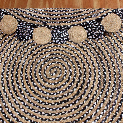 Multicolor Beige Hand Braided Round Living Room Cotton Jute Rug - Indian Rug Store