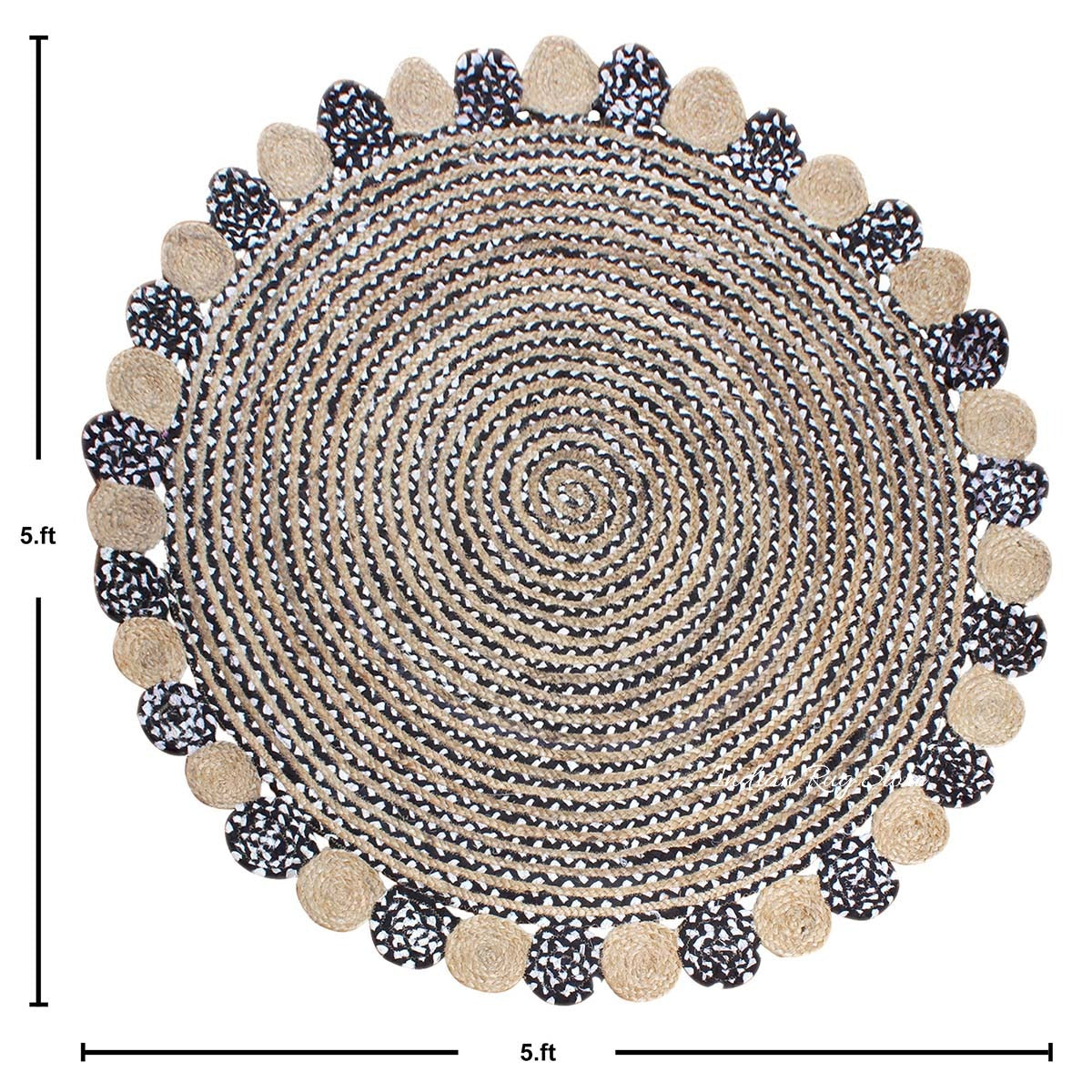 Tappeto rotondo in juta di cotone intrecciato a mano beige multicolore per soggiorno