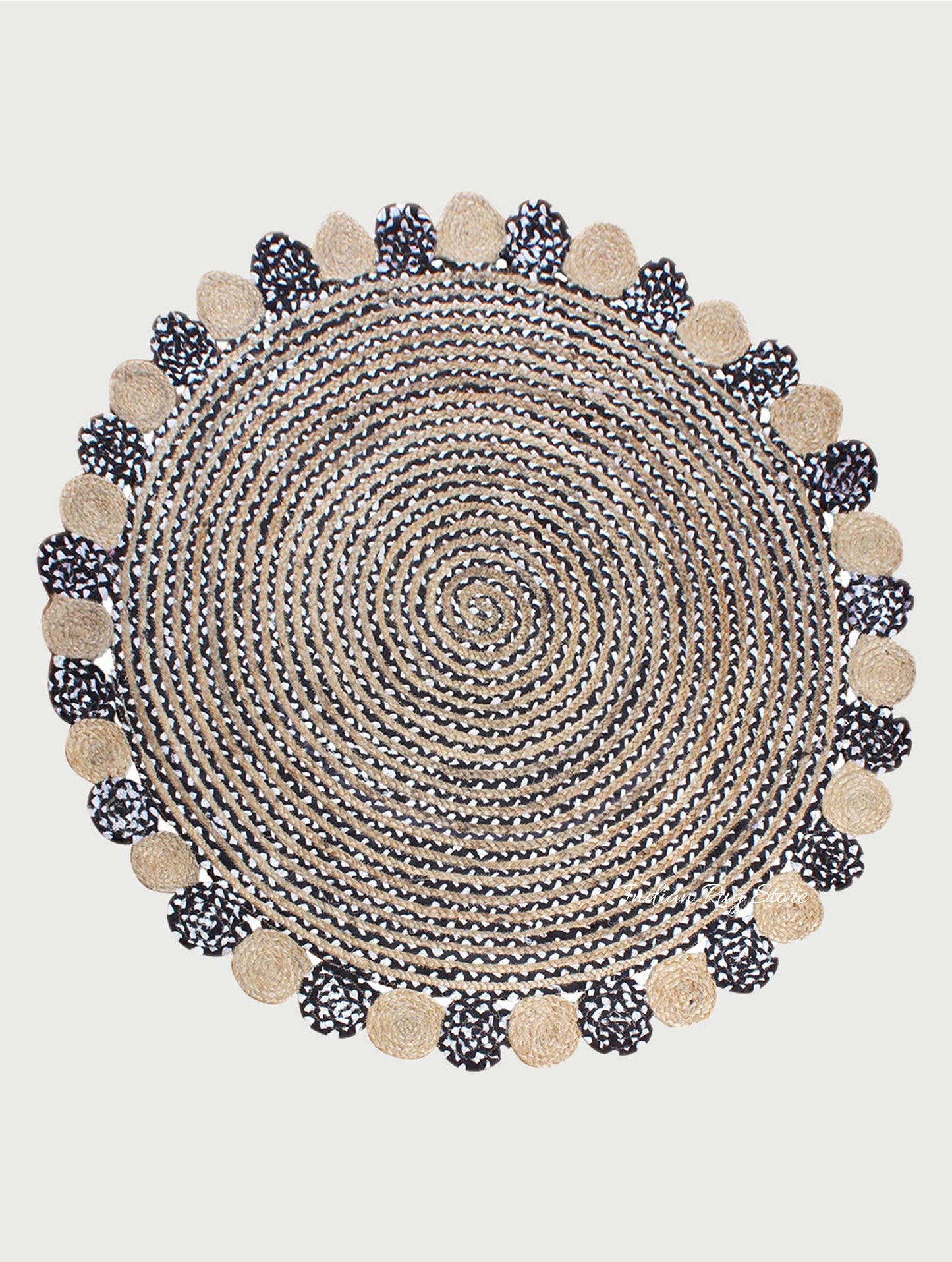 Multicolor Beige Hand Braided Round Living Room Cotton Jute Rug