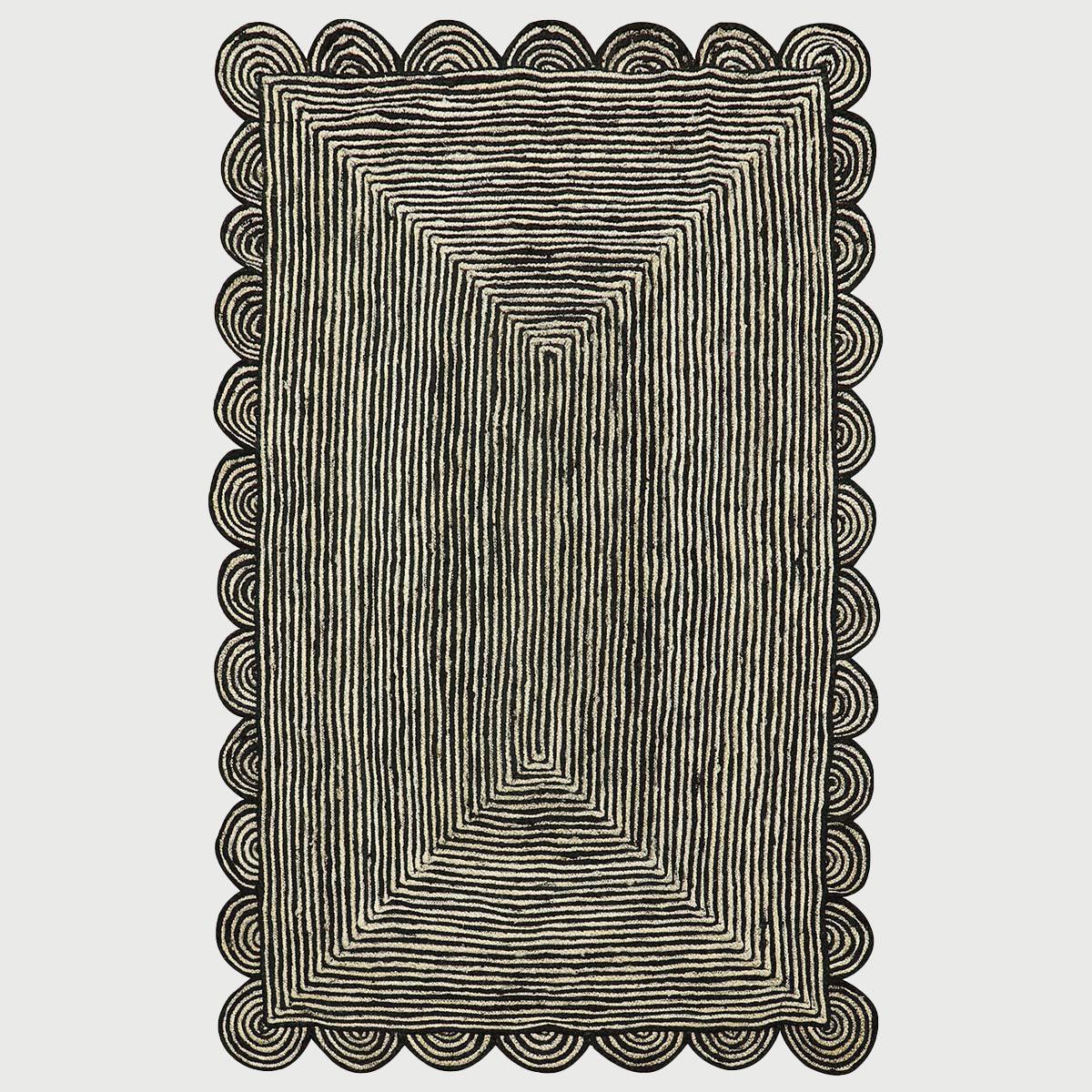 Oriental Black Beige Hand Braided Sea House Jute Area Rug - Indian Rug Store