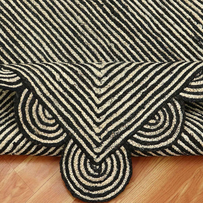 Oriental Black Beige Hand Braided Sea House Jute Area Rug - Indian Rug Store