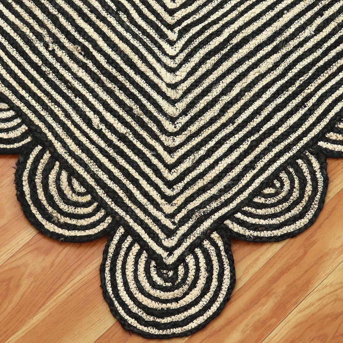 Oriental Black Beige Hand Braided Sea House Jute Area Rug - Indian Rug Store