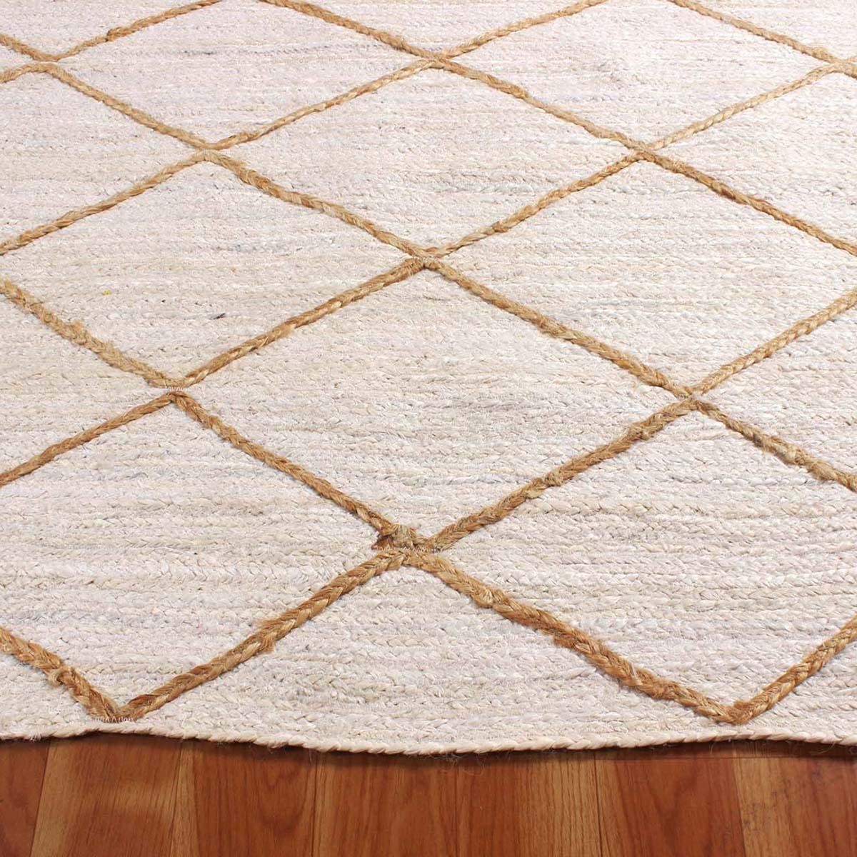 Traditional Beige White Hand Braided Outdoor Jute Area Rug - Indian Rug Store