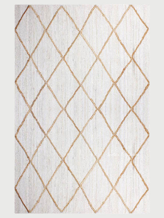 Traditional Beige White Hand Braided Outdoor Jute Area Rug