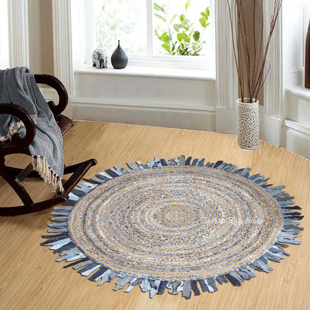 Multicolor Beige Hand Braided Round Home Decor Cotton Jute Rug