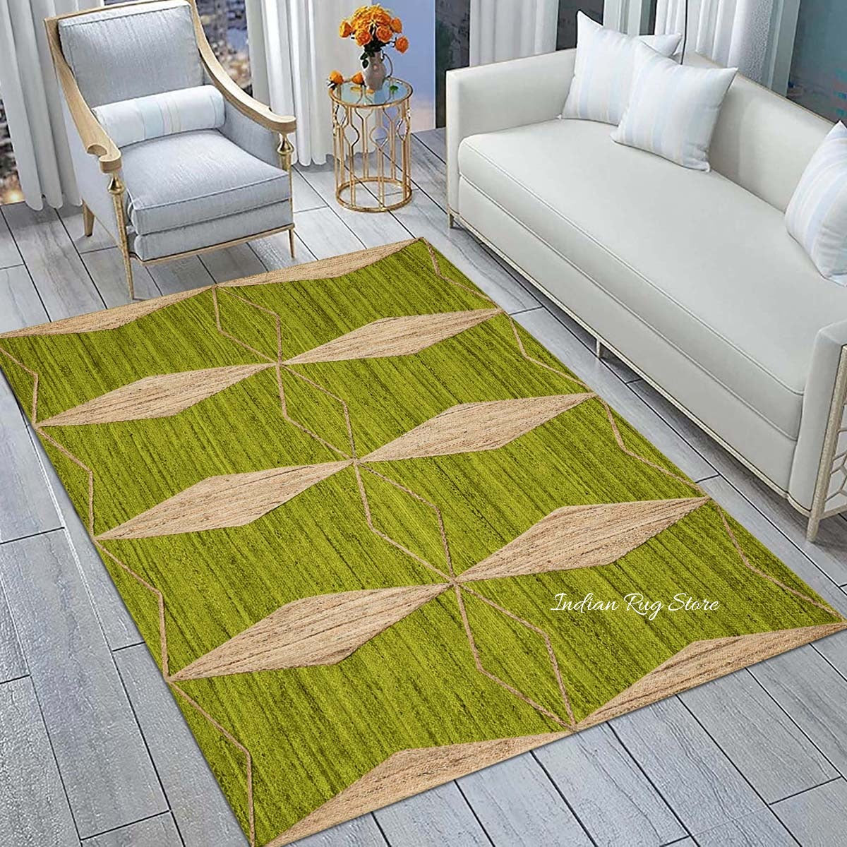 Oriental Green Beige Hand Braided Indoor Jute Area Rug