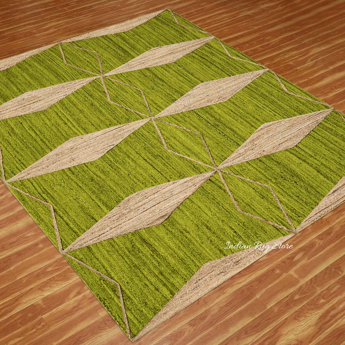 Oriental Green Beige Hand Braided Indoor Jute Area Rug