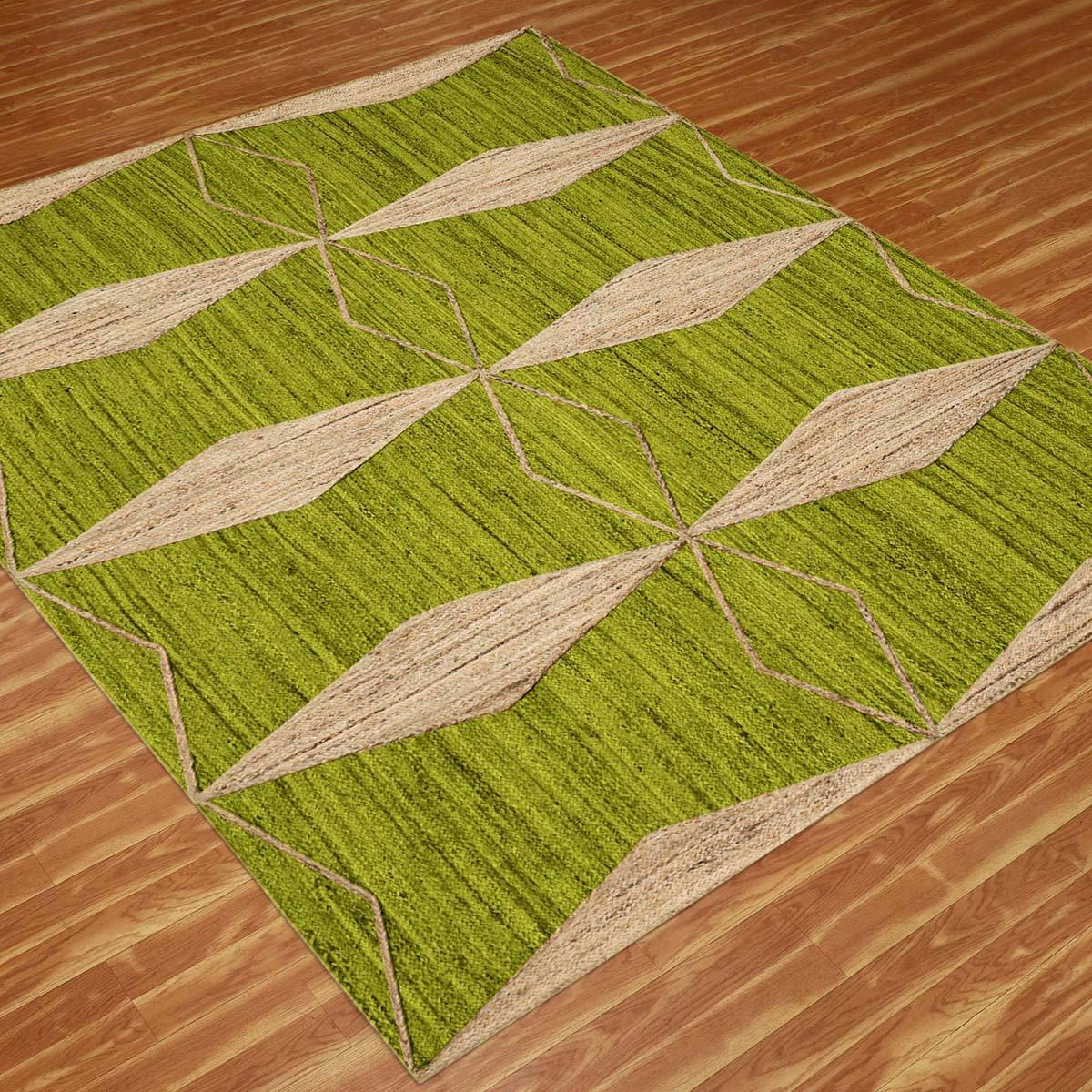 Oriental Green Beige Hand Braided Indoor Jute Area Rug - Indian Rug Store