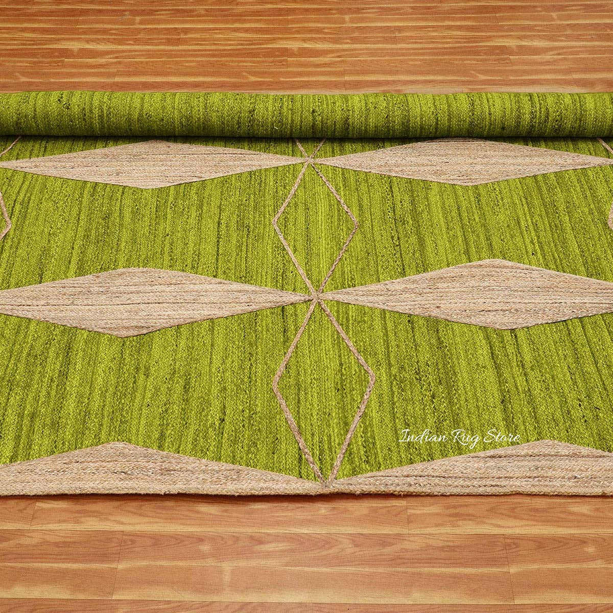 Oriental Green Beige Hand Braided Indoor Jute Area Rug