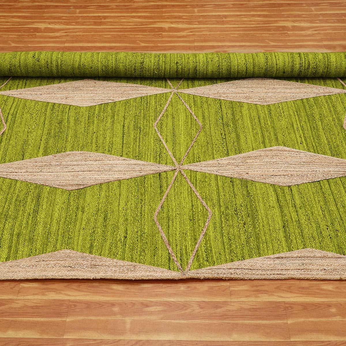 Oriental Green Beige Hand Braided Indoor Jute Area Rug - Indian Rug Store