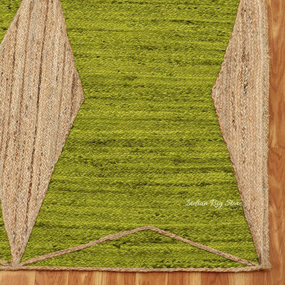 Oriental Green Beige Hand Braided Indoor Jute Area Rug