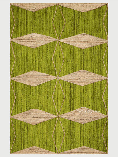 Oriental Green Beige Hand Braided Indoor Jute Area Rug