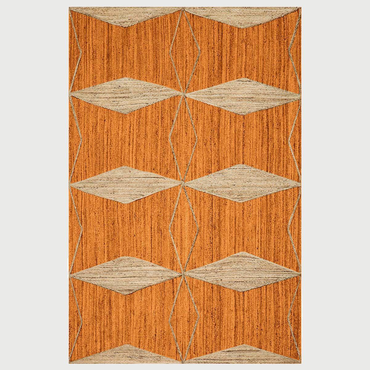 Traditional Orange Beige Hand Braided Living Room Jute Area Rug - Indian Rug Store