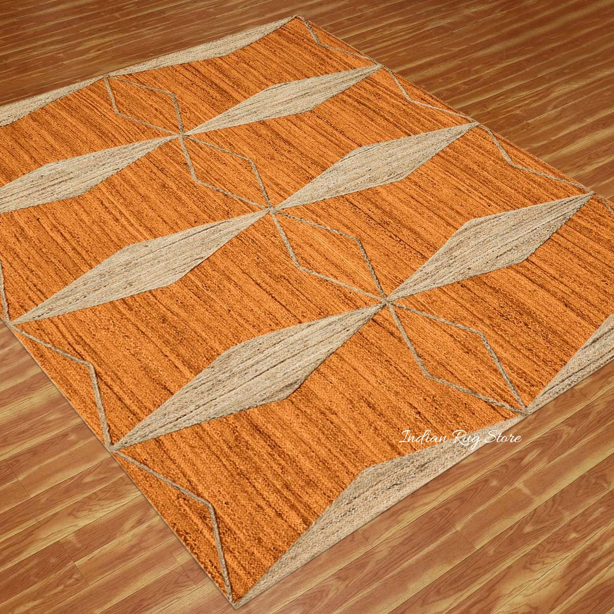 Traditional Orange Beige Hand Braided Living Room Jute Area Rug