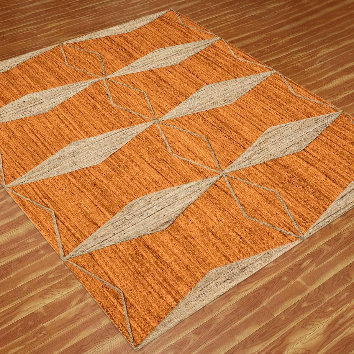 Traditional Orange Beige Hand Braided Living Room Jute Area Rug - Indian Rug Store