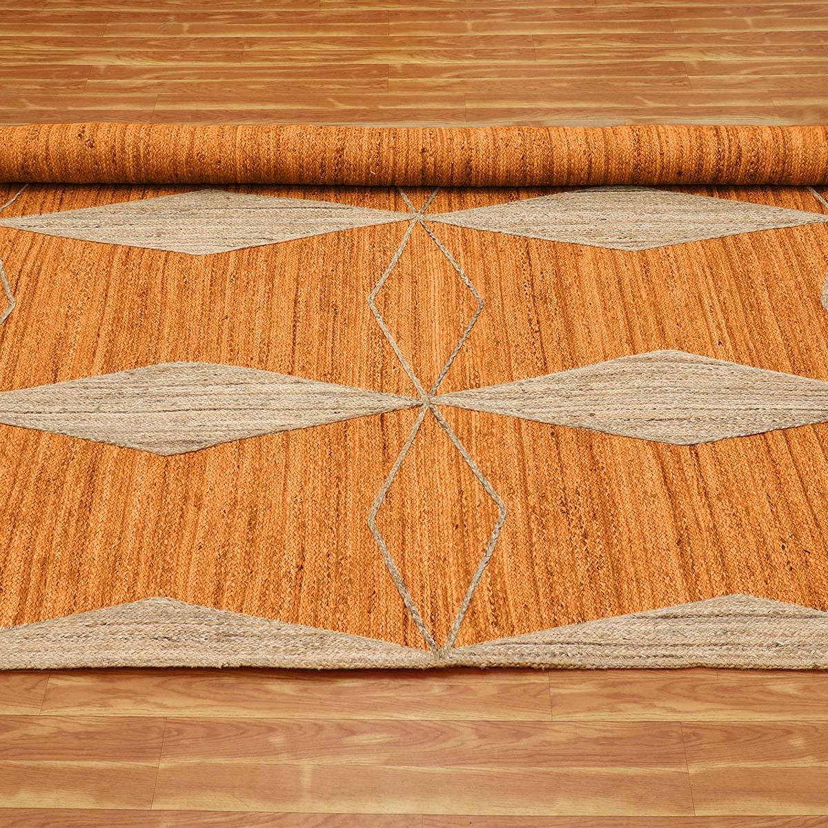 Traditional Orange Beige Hand Braided Living Room Jute Area Rug - Indian Rug Store