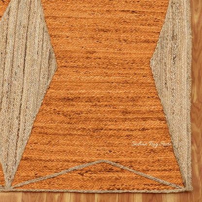 Traditional Orange Beige Hand Braided Living Room Jute Area Rug