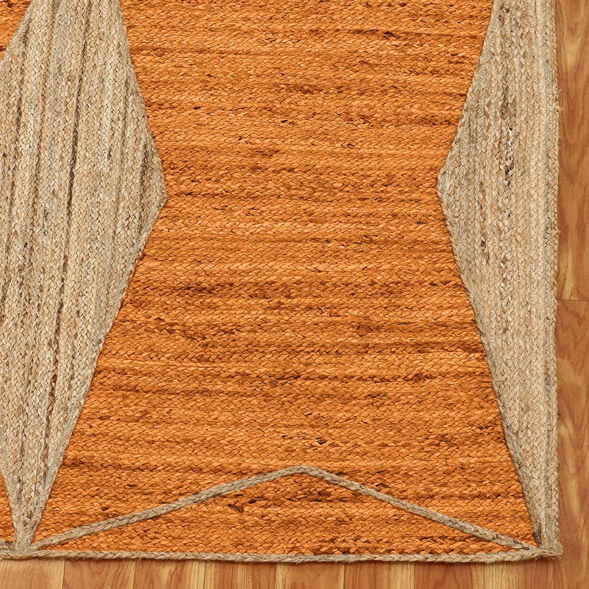 Traditional Orange Beige Hand Braided Living Room Jute Area Rug - Indian Rug Store