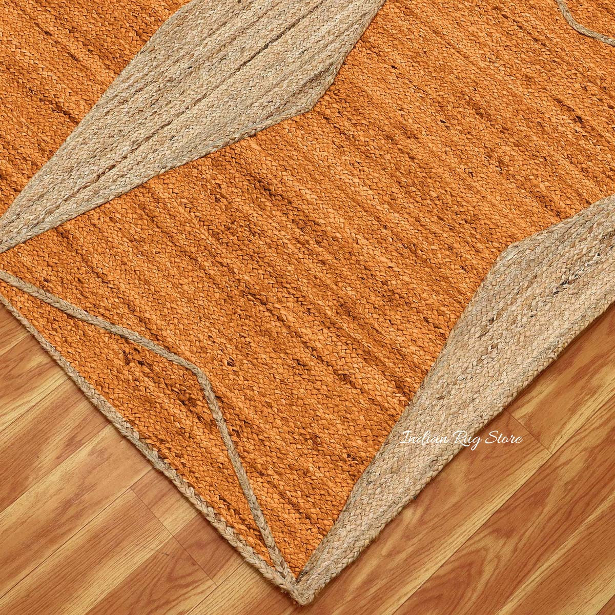 Traditional Orange Beige Hand Braided Living Room Jute Area Rug