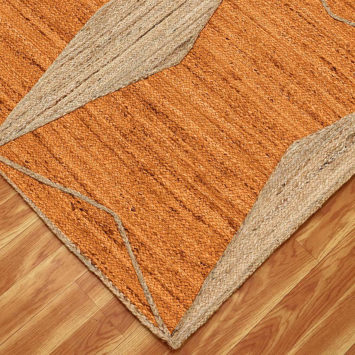 Traditional Orange Beige Hand Braided Living Room Jute Area Rug - Indian Rug Store