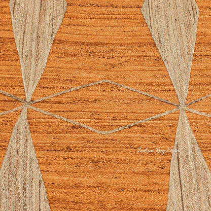 Traditional Orange Beige Hand Braided Living Room Jute Area Rug