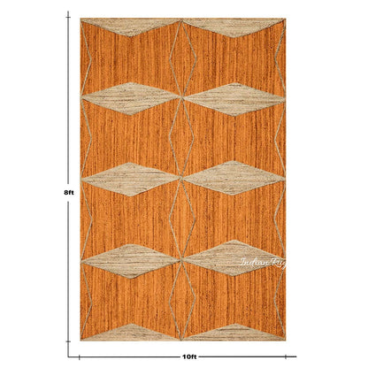 Traditional Orange Beige Hand Braided Living Room Jute Area Rug