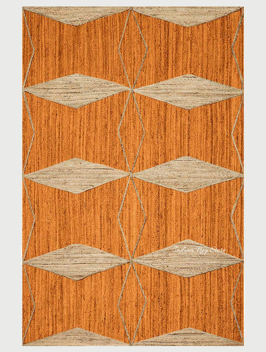 Traditional Orange Beige Hand Braided Living Room Jute Area Rug