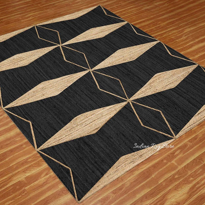 Attractive Black Beige Hand Braided Interior Jute Area Rug