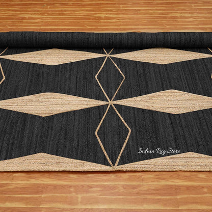 Attractive Black Beige Hand Braided Interior Jute Area Rug