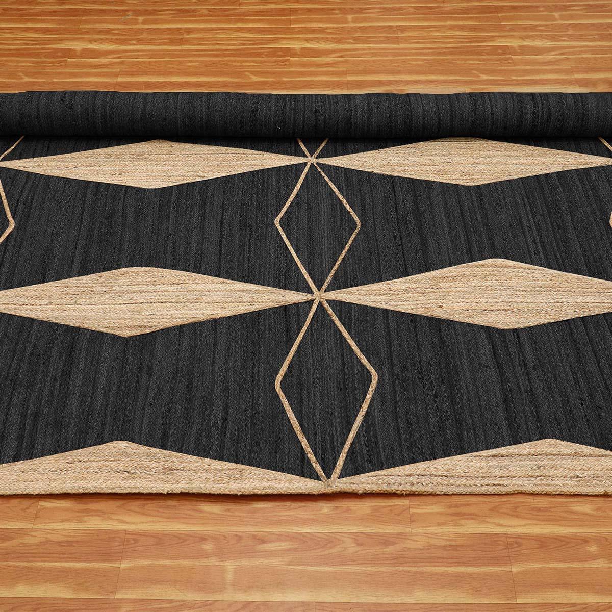 Attractive Black Beige Hand Braided Interior Jute Area Rug - Indian Rug Store