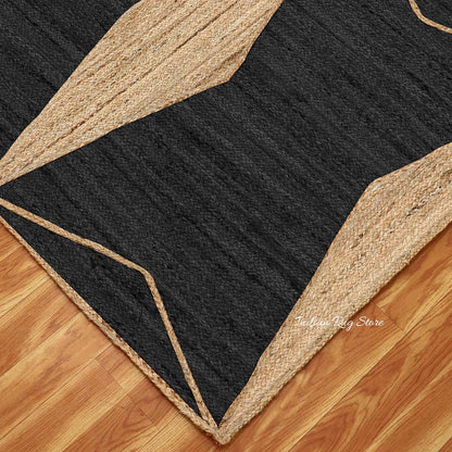 Attractive Black Beige Hand Braided Interior Jute Area Rug