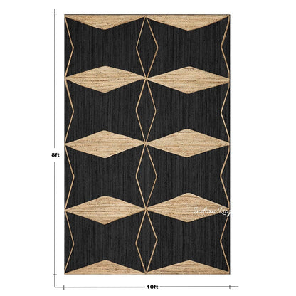 Attractive Black Beige Hand Braided Interior Jute Area Rug