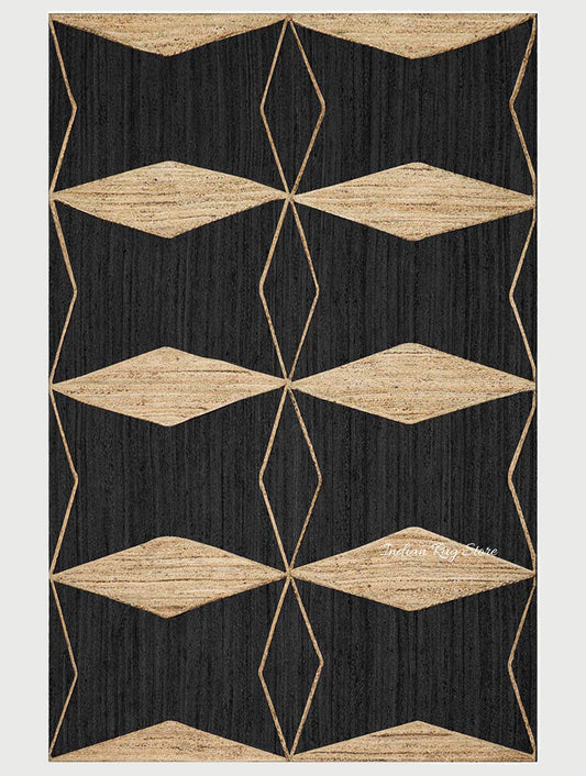 Atractiva alfombra de yute trenzada a mano para interior en color beige y negro