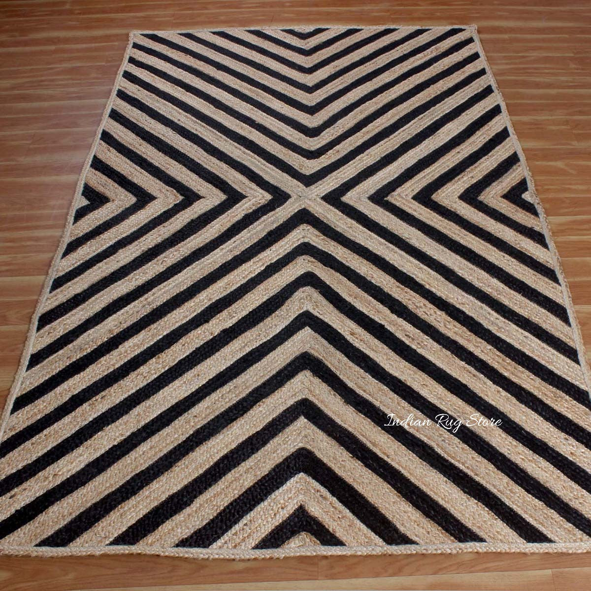 Attractive Black Beige Hand Braided Living Room Jute Area Rug