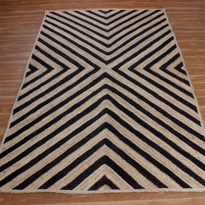 Attractive Black Beige Hand Braided Living Room Jute Area Rug - Indian Rug Store