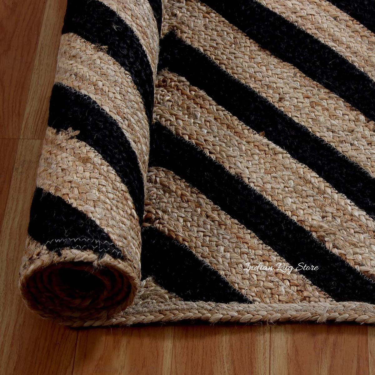 Attractive Black Beige Hand Braided Living Room Jute Area Rug