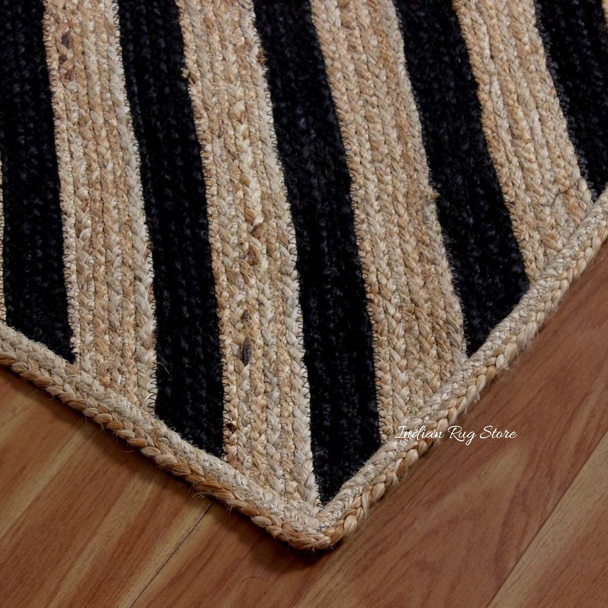 Attractive Black Beige Hand Braided Living Room Jute Area Rug