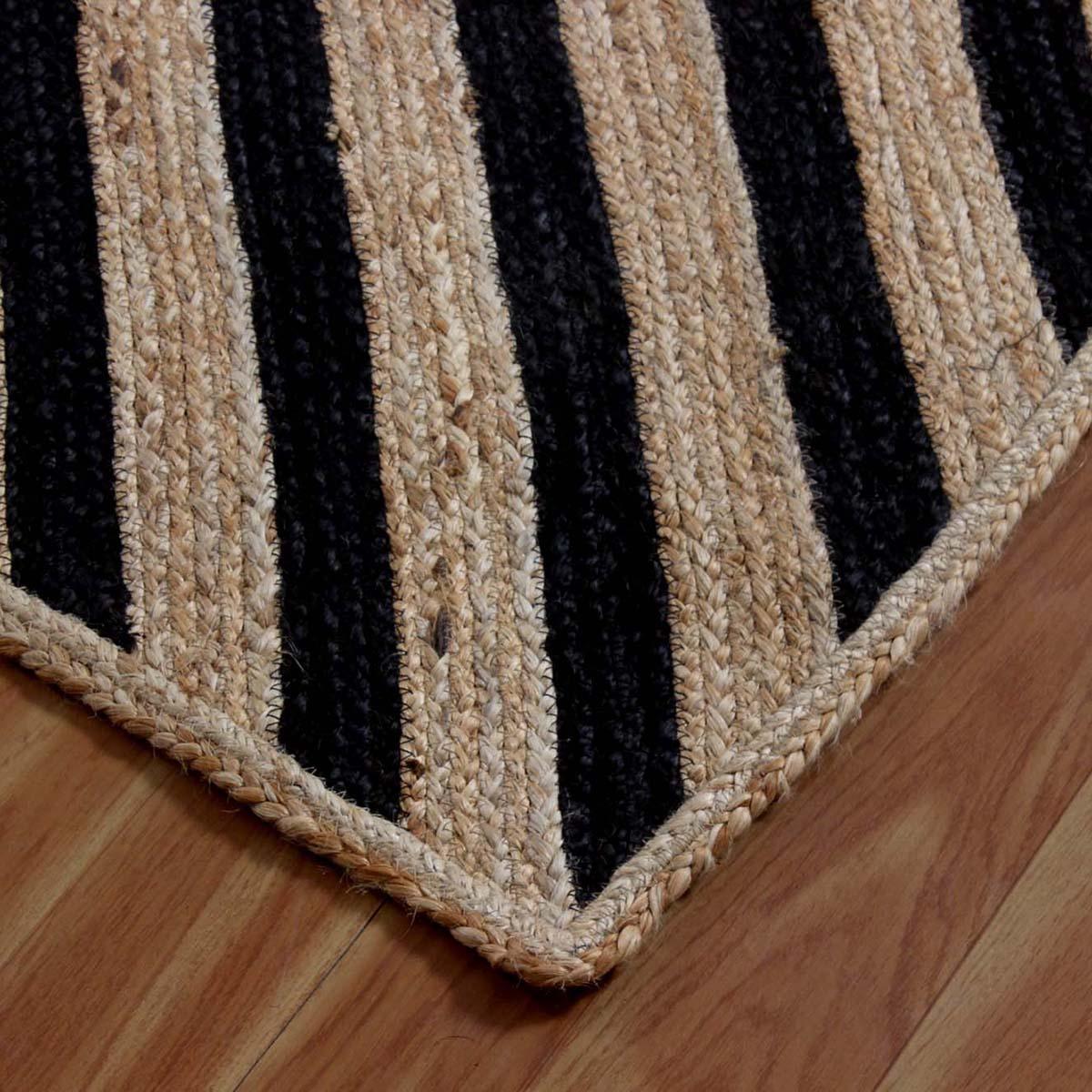 Attractive Black Beige Hand Braided Living Room Jute Area Rug - Indian Rug Store