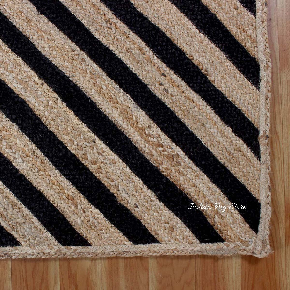 Attractive Black Beige Hand Braided Living Room Jute Area Rug