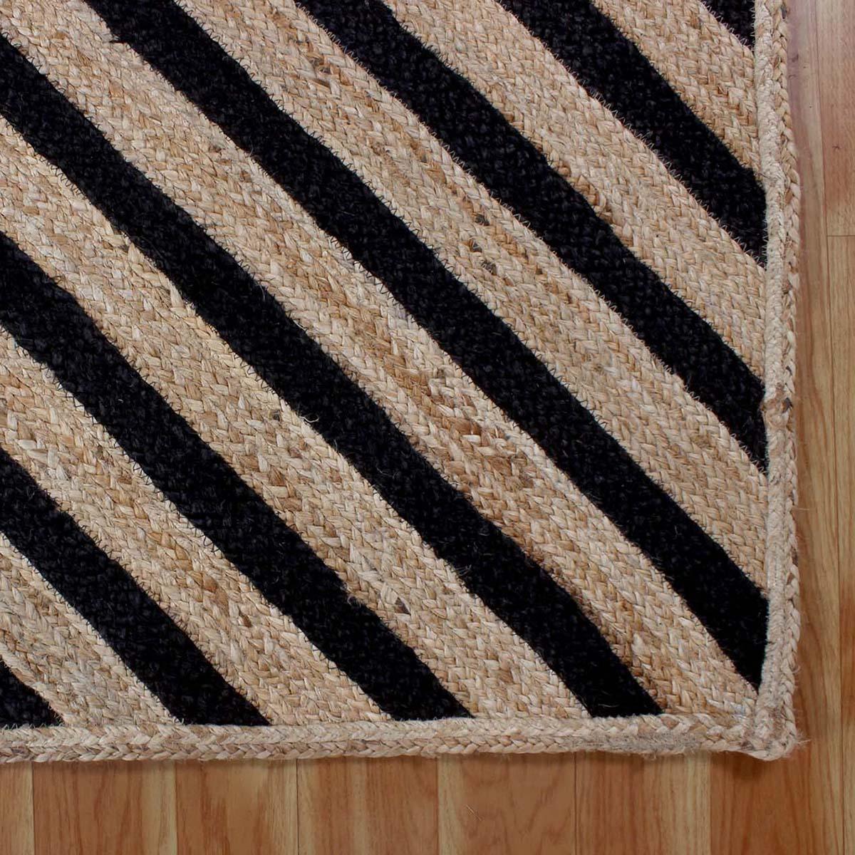 Attractive Black Beige Hand Braided Living Room Jute Area Rug - Indian Rug Store