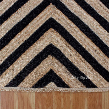 Attractive Black Beige Hand Braided Living Room Jute Area Rug