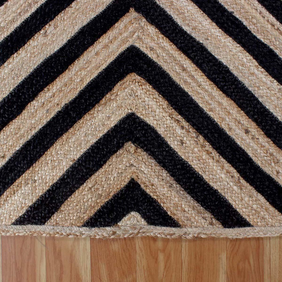 Attractive Black Beige Hand Braided Living Room Jute Area Rug - Indian Rug Store