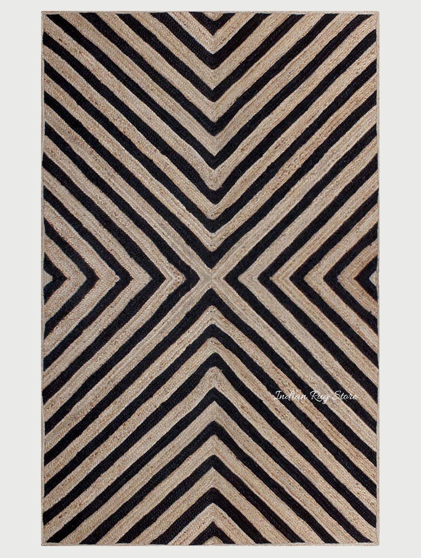 Attractive Black Beige Hand Braided Living Room Jute Area Rug