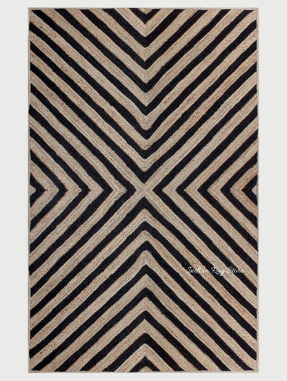 Attractive Black Beige Hand Braided Living Room Jute Area Rug